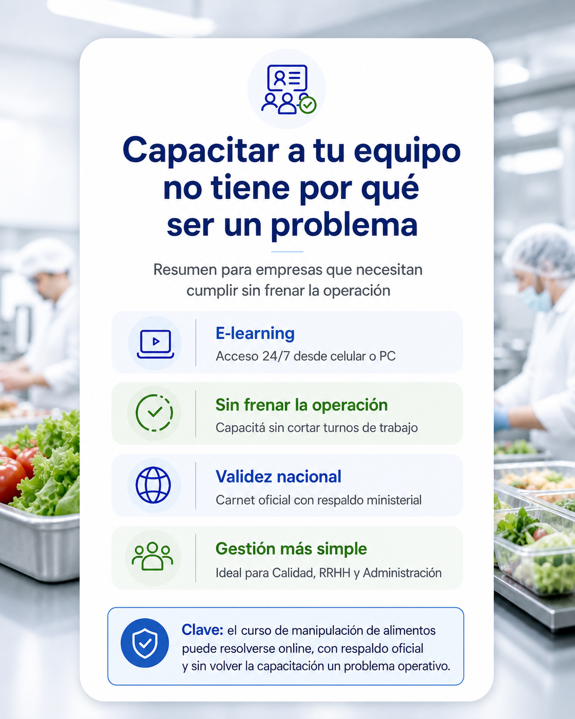 Infografía del curso de manipulación de alimentos para empresas online y con validez nacional
